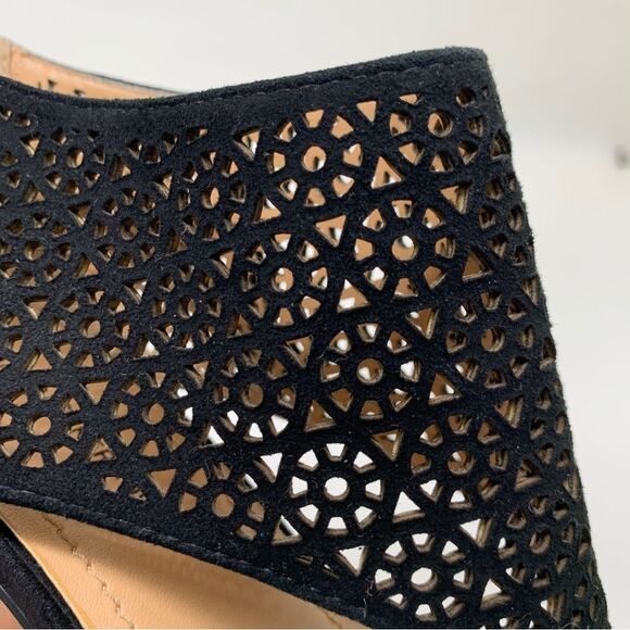 BCBGeneration Kadia Black Sz 7.5 Suede Lattice Stiletto Open Toe Zip Closure - Picture 10 of 13